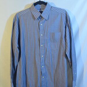 Mens Tommy Hilfiger SZ L Grey and Blue Vertical Striped Casual Dress Shirt